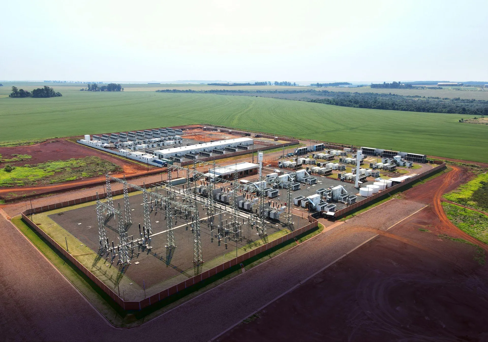 Aerial view of Penguin's Hernandarias campus with the PSS I substation and data centers
